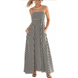 Cupshe NWT  Stripe Maxi Dress Womens Medium Flowy Sundress Vacation Summer